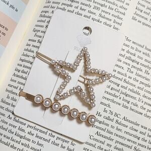 New Fashion Pearl Gold Tone Star Hair Pin Barrette Set
